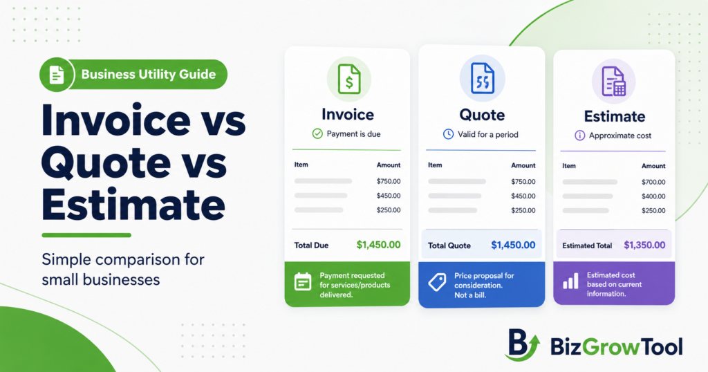 Invoice vs quote vs estimate comparison for small businesses
